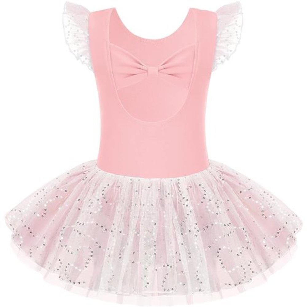 NEW - Girls Flutter Sleeve Ballet Leotards Tutu Skirt Dance Ballerina Dress